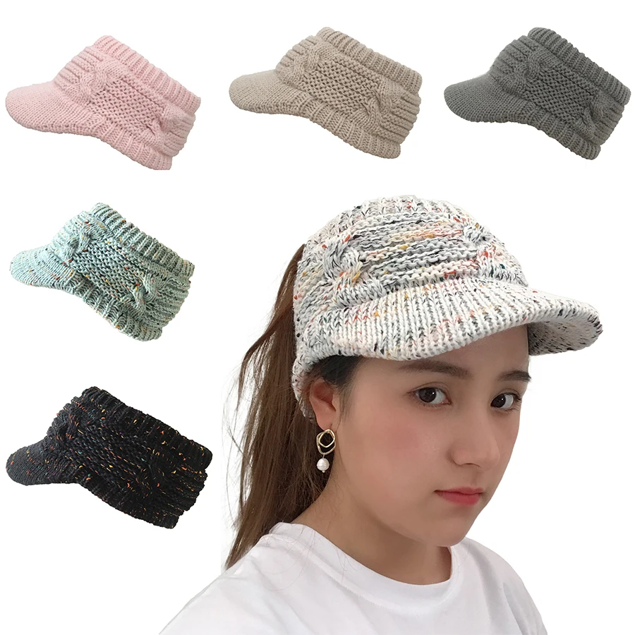 

New Ponytail Beanie Women Winter Hats Visor Empty Top Knitted Ski Cap Skullies Beanies Warm Caps Female Stylish Hat Ladies