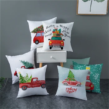 

Nanacoba Merry Christmas Pillow Cover Red Car Short Plush Cushion Covers Home Sofa Chair Decorative Happy New Year Pillows Case