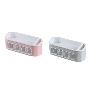 

2Pcs Multi-Layer Spice Rack Kitchen Seasoning Box Storage Rack Condiment Holder - Pink & Gray