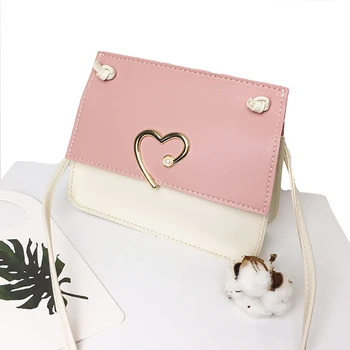 

Splice PU Leather Messenger Bag Women Shoulder Slant Back Metal Hollow Heart Pearl Hasp Flap Bag Ladies Crossbody Purse Clutch