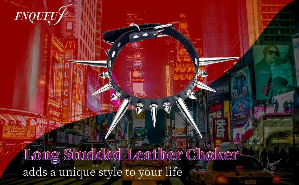 Collana girocollo lunga con borchie punk in pelle per donne e uomini, con grandi borchie e accessori in stile gotico_voghion.com