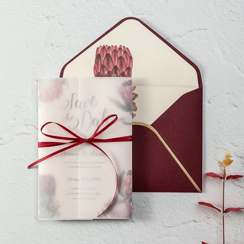  50PCS Wedding invitation custom invitation DIY wine red European retro Phnom Penh envelope sulfate  - 10000008372773