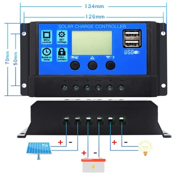 

50A 40A 30A 20A 10A Automatic Solar Charge Controller 12V 24V Solar Panel Controller Universal USB 5V Charging LCD Display