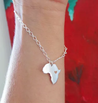 

Country of South African Map Bracelet Adoption Bracelet Ethiopia Ciondolo Africa Heart Charm Chain Bracelets for Women Ladies
