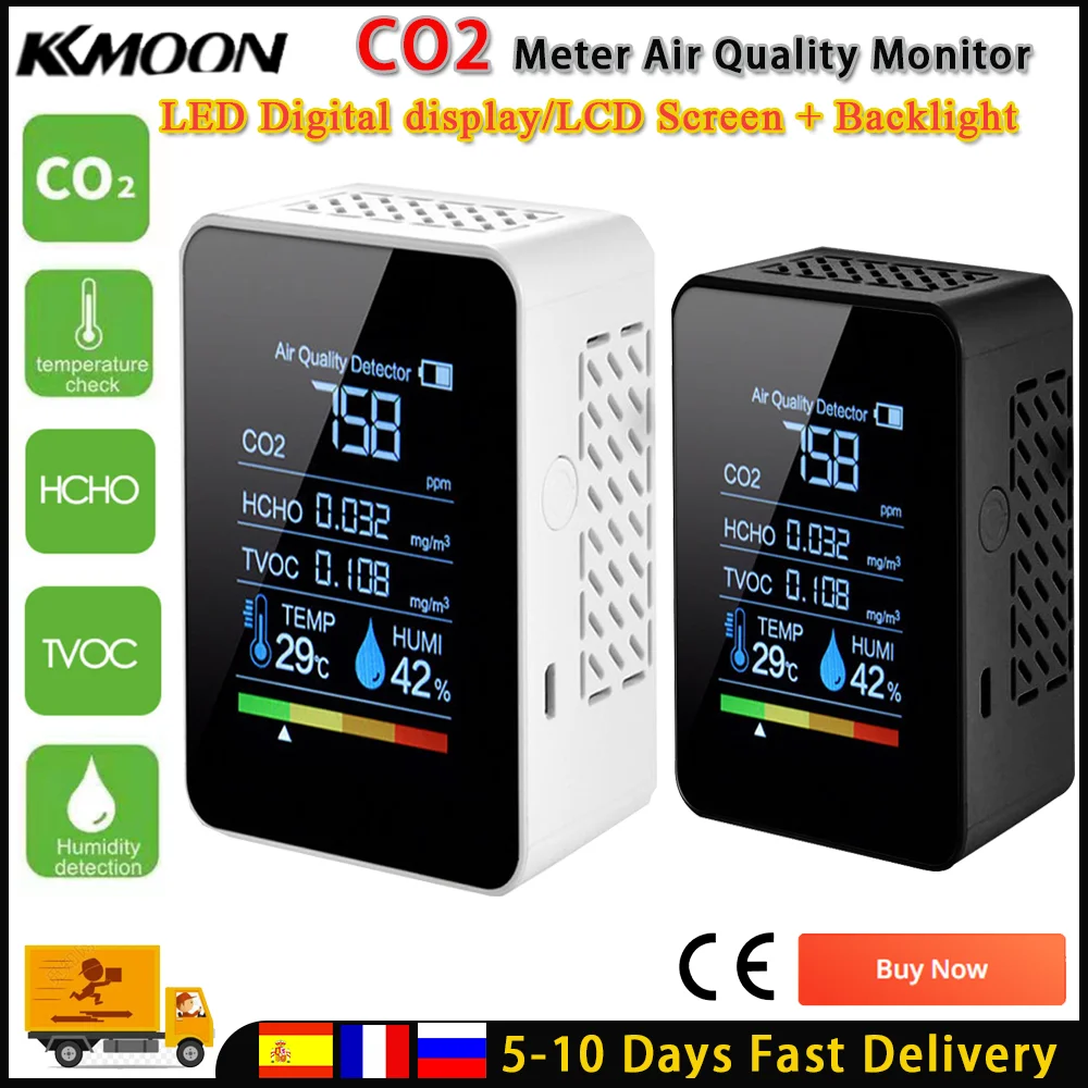 5in1 Portable Digital CO2 HCHO TEMP TVOC Detector Air Quality Sensor Monitor