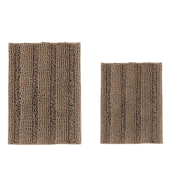 

Non-Slip Thick Fluff Chenille Bathroom Rug Set Super Soft Absorbent Striped Rug Set of 2