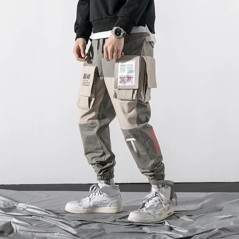 Мужские брюки-Карандаш s, брюки-карго для бега, мужские Лоскутные Спортивные штаны в стиле хип-хоп, уличная одежда с карманами, длина до щиколотки, мужские брюки, HZ185