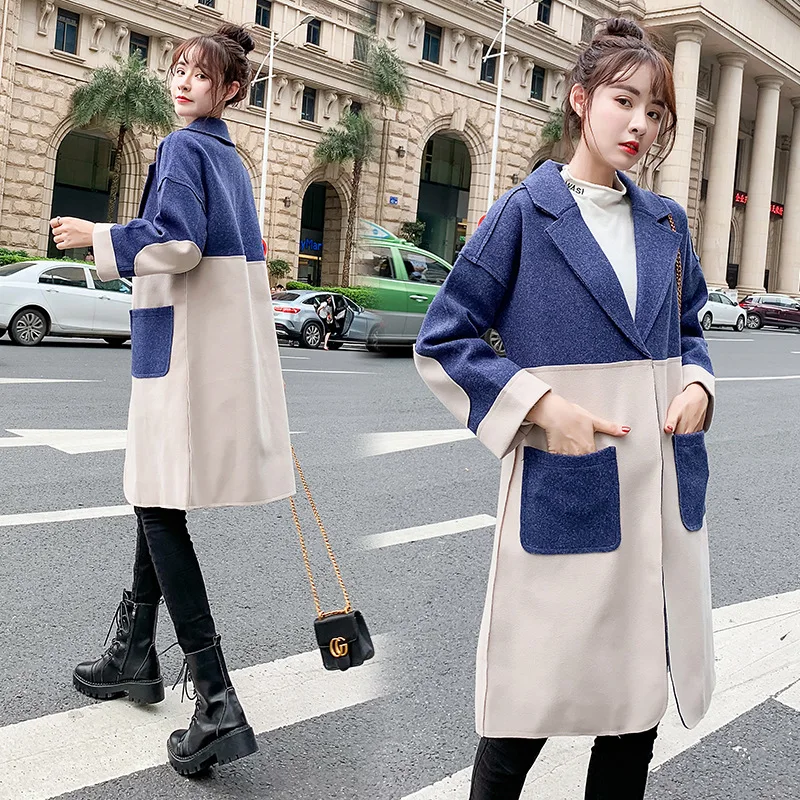 

Woolen Jacket Women's Mid-length Korean-style 2019 Popular New Style Winter Haze Blue Overcoat Slimming Thick Coat