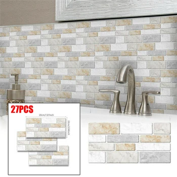 

27PC Tile Stickers 20 * 10cm 3D Adhesive Kitchen Wall Tiles Bathroom Mosaic Tile Sticker Brand New Durable