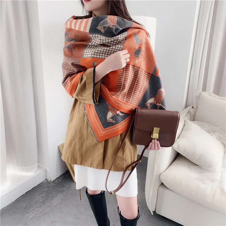 Роскошный женский кашемировый шарф с рисунком для перевозки, зимние дамские шали и обертывания, брендовый дизайн, пашмины, теплый плед, накидки