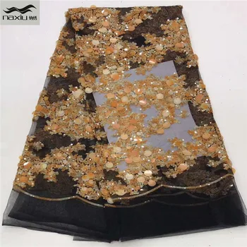 

Madison African Lace Fabric Latest Nigerian Sequins Lace Fabrics High Quality French Mesh Net Lace Sequence Fabric