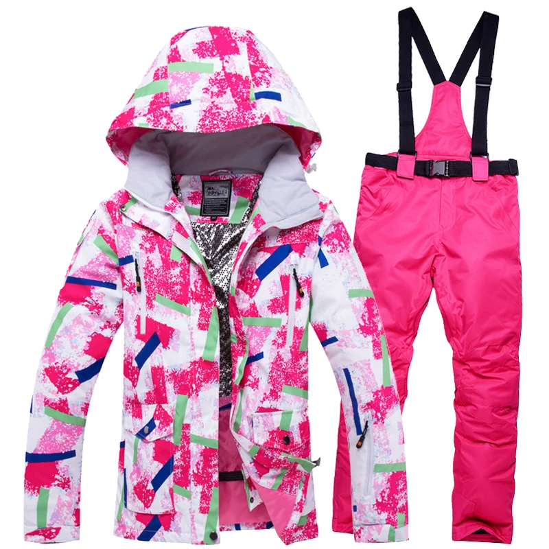 Цветной женский зимний костюм, 10 k, водонепроницаемая ветрозащитная зимняя верхняя одежда, сноубординг, лыжная куртка+ комбинезон, зимние штаны - Цвет: picture jacket pant