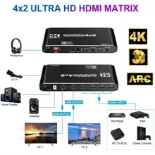 

2.0 Matrix Switch ARC HDCP 2.2 Splitter 4 In 2 Out With IR Remote Controller Support 4K@60Hz 4-4-4 Switcher 4x2 HDMI