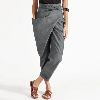 

Women's Casual Loose Pants High Waisted Lace Up Solid One Side Pocket Comfort Pants Women Fitness Splice Slim Trousers #6.15