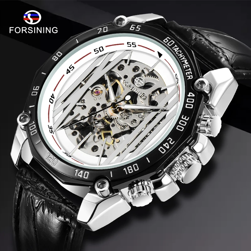 

Forsining Big Dial True Men Series Steampunk Silver Gear Movement Men Watch Top Brand Luxury Automatic Mechanical Wrist Watches