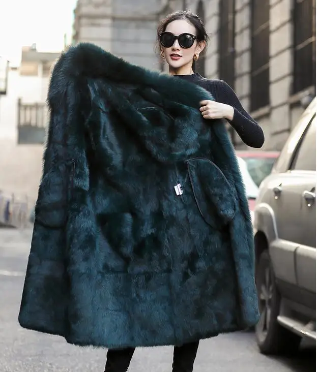 Пальто с натуральным мехом Корейская куртка с лисьим меховым воротником с кроликом осенне-зимнее пальто женская одежда куртка из натуральной кожи ZT3706