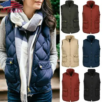 

2019 NEW Women Puffer Padded Vest Jacket Gilet Ladies Sleeveless Coat Snowsuit Jacket