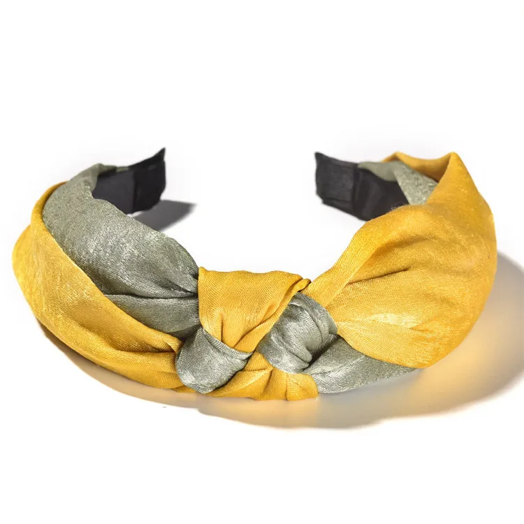 D-YellowBagGreenKnot Широкая полоска ткани узел женские повязки для волос прекрасные базовые повязки для девушек женские головные уборы аксессуары для волос - Цвет: D-YellowBagGreenKnot