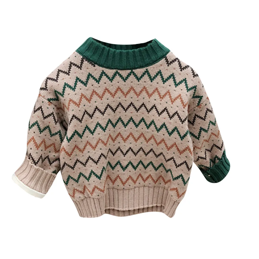 Коллекция года, Свитера для мальчиков и девочек трикотажный джемпер с круглым воротником и волнистым низом Детское пальто зимняя одежда для маленьких девочек пуловер# A25