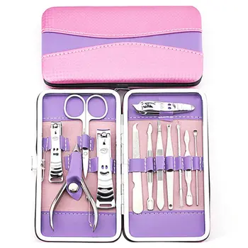 

12Pcs Silver Pedicure Manicure Set Nail Cuticle Clippers Cleaner Grooming Kit Case Tool with Case
