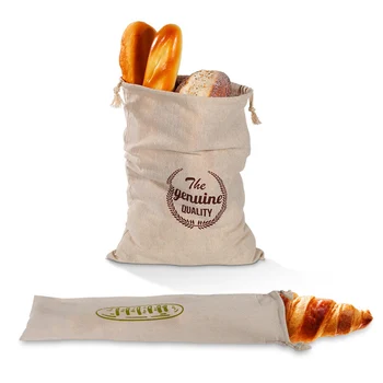 

2pcs Natural Linen Bread Bagel Storage Bag Large Reusable Washable Drawstring Bag for Loaf Baguette Homemade Artisan Bread