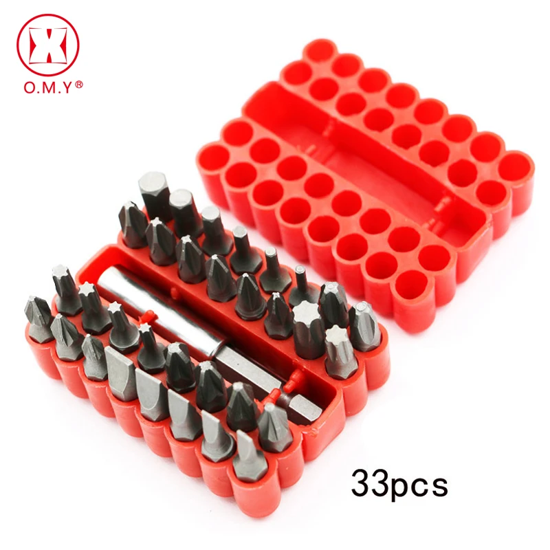 

OMY 33pcs Electric Tamper Proof Bit Set Magnetic Screwdriver Extension Bit Holder Security Torq Torx Hex Star Spanner Tri Wing