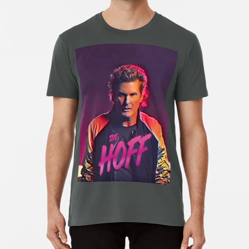 The Hoff-David Hasselhoff Ретро повторяющийся Паттен футболка с рисунком Давида hasselhoff повторяющийся по всей неоновой ретро - Цвет: Темно-серый