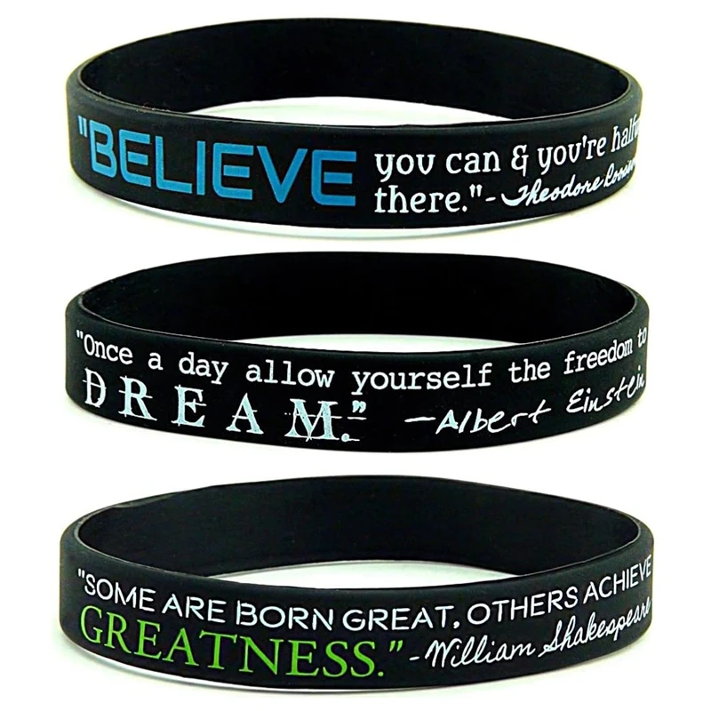 300pcs Believe Dream Greatness Inspirational Quote Wristbands Silicone