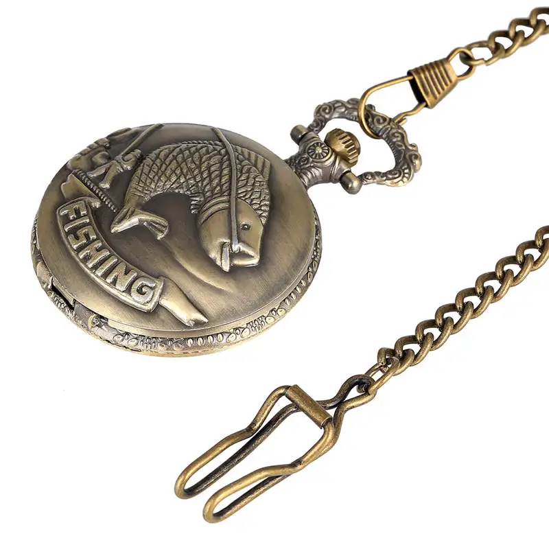 thick chain Винтажный Карманный кварцевый аналог Рыбная ловля Fob часы бронзовая цепь кулон часы для мужчин женщин друзей reloj bolsillo - Цвет: thick chain