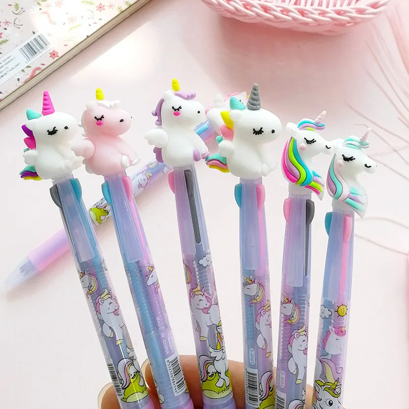 

1pc Cartoon Unicorn Multicolor 3 in 1 Ballpoint Pen Kawaii Rainbow Pen Cute Student Diary School Stationery Supply for Kids Gift