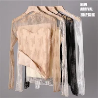 20 Autumn Women Add Velvet Blouse Girl Mesh Patchwork Shirt Spring Long Sleeve Lace Blousas Basic Tops Pullovers Bottomings 1290 1