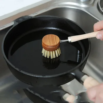 

New Long Handle Pan Pot Brush Dish Bowl Washing Cleaning Brush Natural Wooden Household Kitchen Cleaning Tools