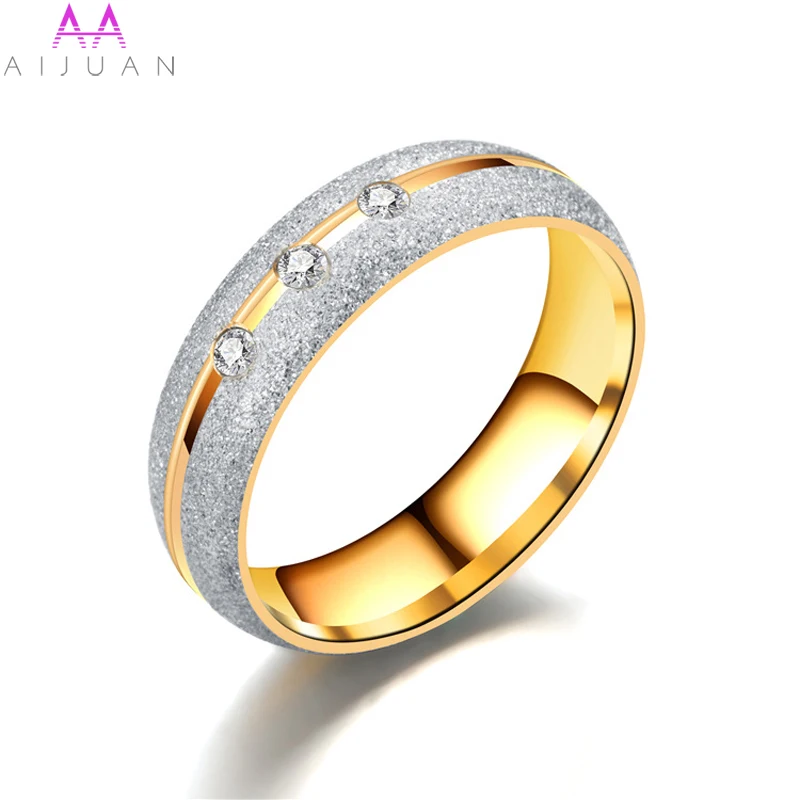 AIJUAN Women Ring Stainless Steel Gold Silver Color Rhinestone Frosted Round Rings for Men Lovers Romantic Wholesale | Украшения и
