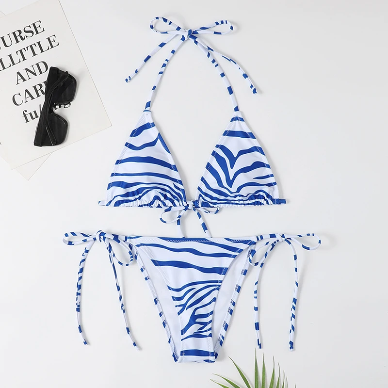 Micro Bikini New Women Swimwear Striped Bikini Set Sexy Halter Swimsuit Female Two Piece Biquini Beach Wear Bathing Suit Bather push up bikini set