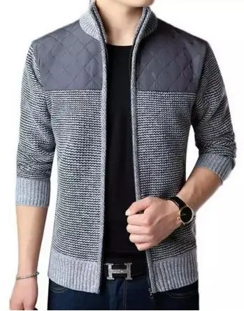 Gray Кардиган со стоячим рукавом, свитер, куртка с воротником, зима, осень, контрастный, длинный, мужской, Повседневный, тонкий, в стиле пэчворк, на молнии, цвет J636 - Цвет: Gray