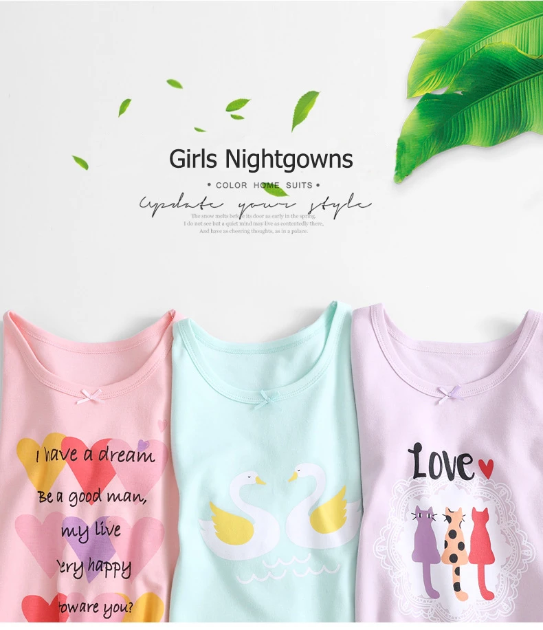 От 3 до 14 лет Детская ночная рубашка из хлопка Детская Пижама принцессы для девочек Ночная одежда для маленьких девочек осенние платья с длинными рукавами