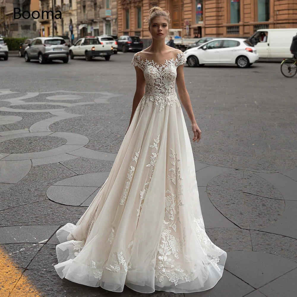 

Sweetheart Princess Wedding Dresses Lace Appliques Cap Sleeves Bridal Gowns Rhinestones Beaded A-Line Bride Dresses Open Back