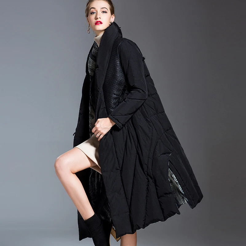 

[EAM] Loose Fit Black Split Big Size Down Jacket New Hooded Long Sleeve Warm Women Parkas Fashion Tide Autumn Winter 2019 1B808