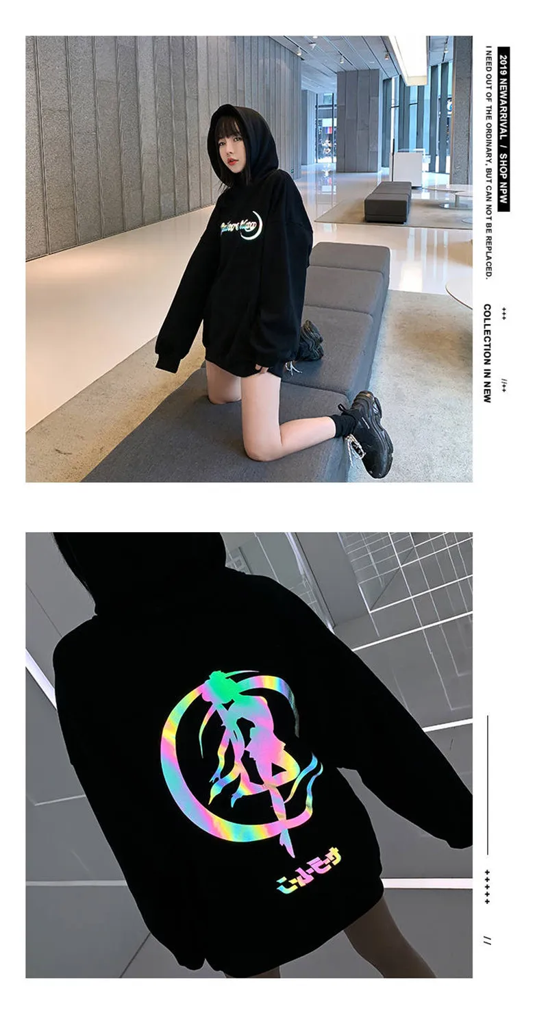 Толстовка с капюшоном в стиле Sailor moon harajuku, уличная одежда, корейский стиль, ulzzang kawaii, одежда с рисунком, пуловеры, уличная одежда с капюшоном большого размера
