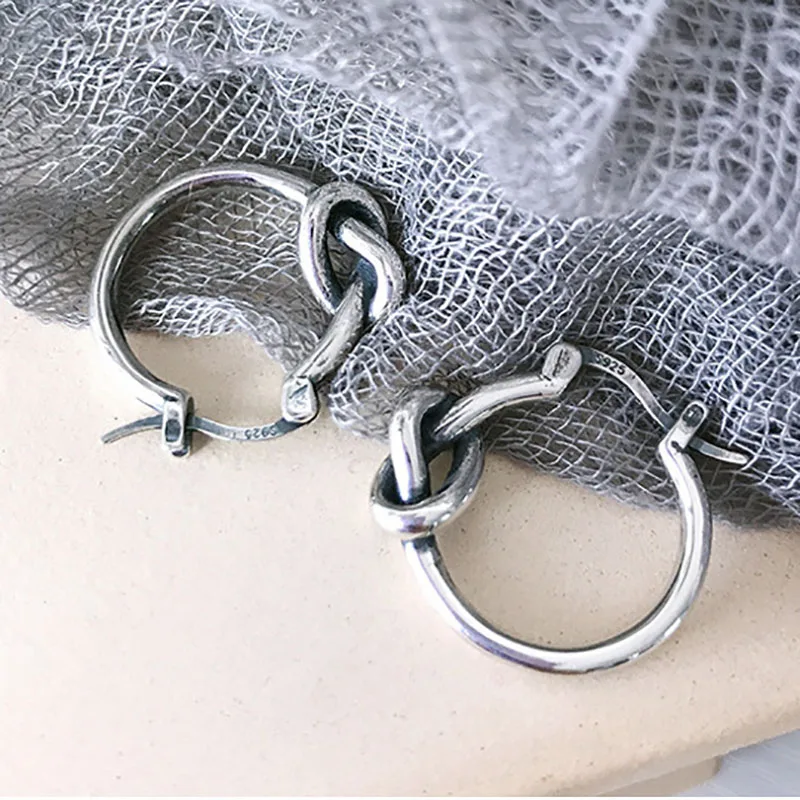 Foxanry 925 Sterling Silver Stud Earrings for Women Vintage Weaving Knotted Geometric Thai Silver Birthday Party Jewelry Gifts - Image 4