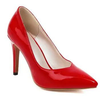 

Women Heels Pumps Fashion Patent Leather Thin High Heels Pointed Toe Party Dress Shoes Woman Red White Beige Black