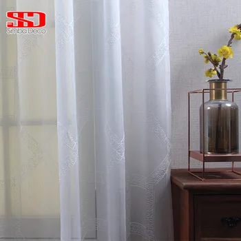 

Modern Solid Luxury Living Room Curtain Tulle Geometric Stripe White Yarn Fabric Drapes Decor The Kitchen Window Curtain Custom
