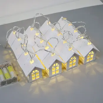 

European Style House Shape Battery Power Fairy String Light Wall Window Garden Christmas Decoration Party String Lamp