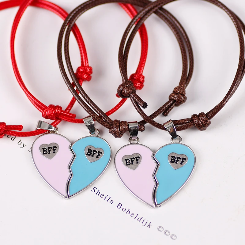 Bracelet Jewelry Bohemian Braided Ladies Stitching Heart Shaped Best Friend BFF Pendant Friendship Gift