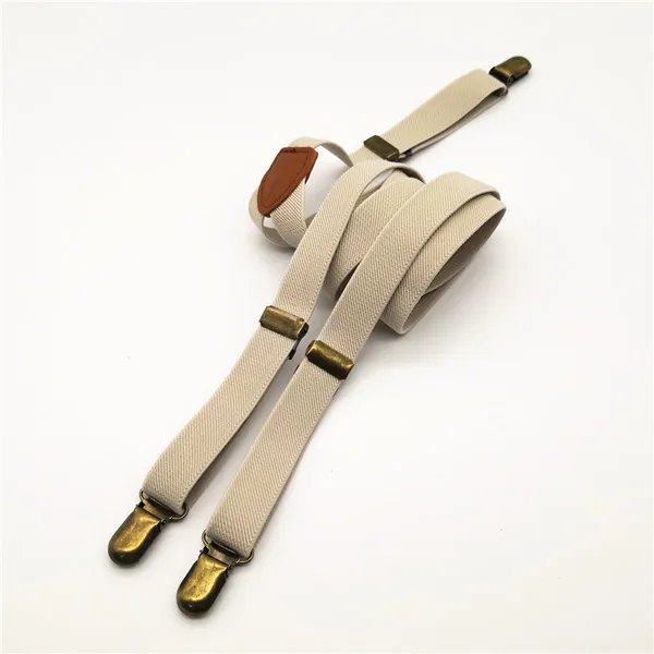 DK006-Beige Горячие дышащие эластичные подтяжки женские мужские подтяжки с бронзовыми Ретро Стропы белый и коричневый три зажима ремни - Цвет: DK006-Beige