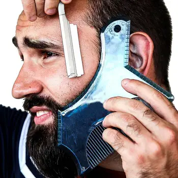 

New Innovative Design Beard Shaping Tool Transparent Stencil Template Ruler Patent Beard Style Comb Guide Blue Template D6Y4
