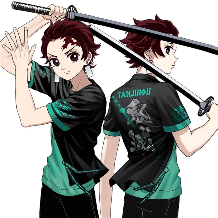 Бежевый Крутой аниме демон Slayer: Kimetsu no Yaiba Косплей Футболка Kamado Tanjirou Поддельные 2 шт. короткий рукав Летняя футболка унисекс - Цвет: Бежевый