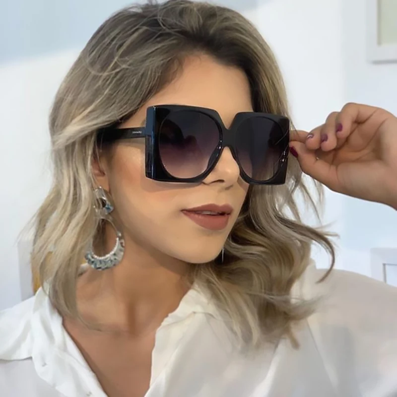 

Luxury Designer Oversized Sunglasses Women Gradient Big Black Square Sunglasses Ladies Summer UV400 Protection oculos feminino