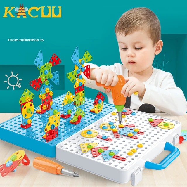 Drilling Screw 3D Creative Mosaic Puzzle Toys For Children Building Bricks Toys Kids DIY Electric Drill Set Boys Educational Toy 1