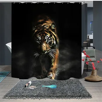 

3D Cool Leopard Pattern Waterproof Bathroom Set Shower Curtain Non-Slip Rug Set Bathroom
